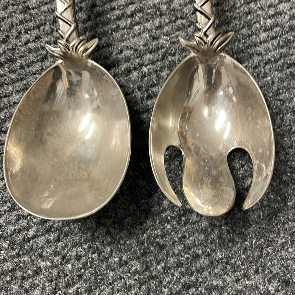 Godinger Palm Tree Large Salad Serving Set Silver Dinnerware Serving Tongs - Picture 3 of 6